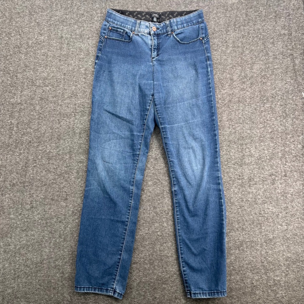 Jones New York Womens Size 4 Medium Wash Straight Leg‎ Stretch Denim Jeans Blue